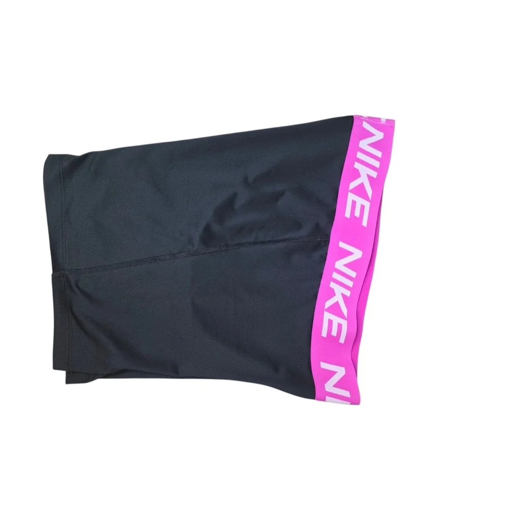 Nike Dri-FIT Womens L Compression Shorts Black Pink Logo Waistband Athletic